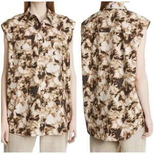 Samsoe Samsoe NWT Tea Shirt Top Camo Clay Size XXS Oversized Button Front Collar